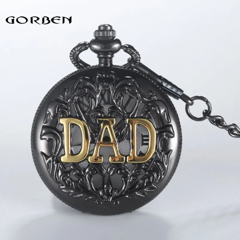 Античный Черный Японии Movt папа карманные часы ожерелье цепь подарки отца Винтаж кварцевые фоб Часы Relogio де Bolso