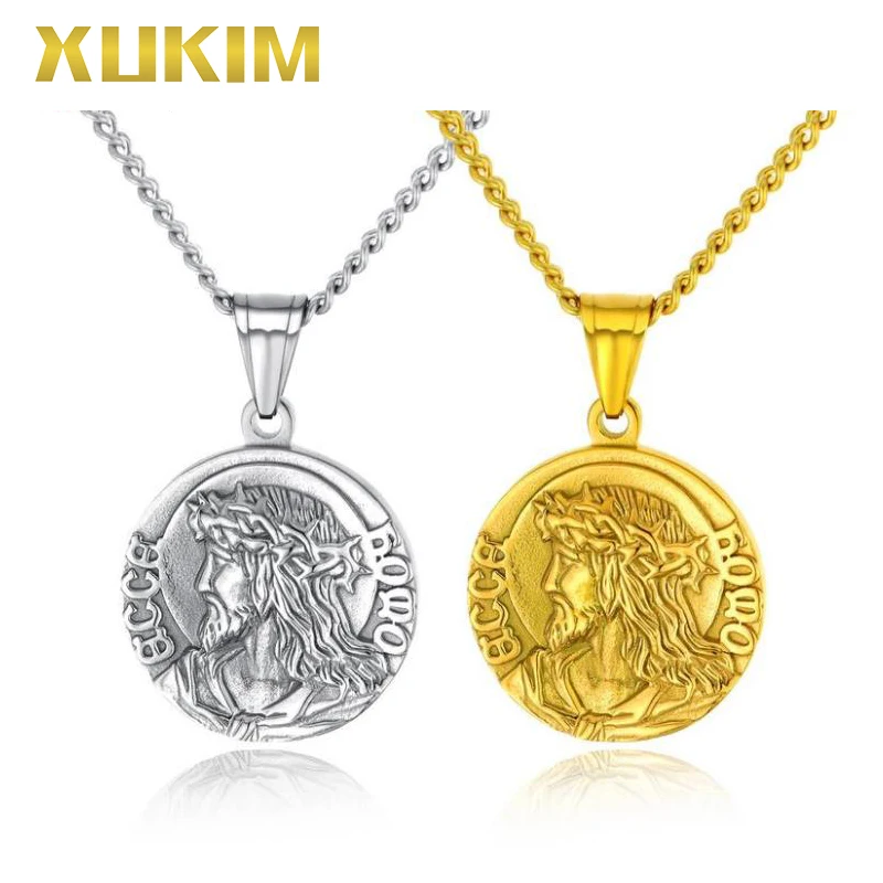 

SSP059 Xukim Jewelry Jesus Virgin Mary Religion Coin Pendant Necklace