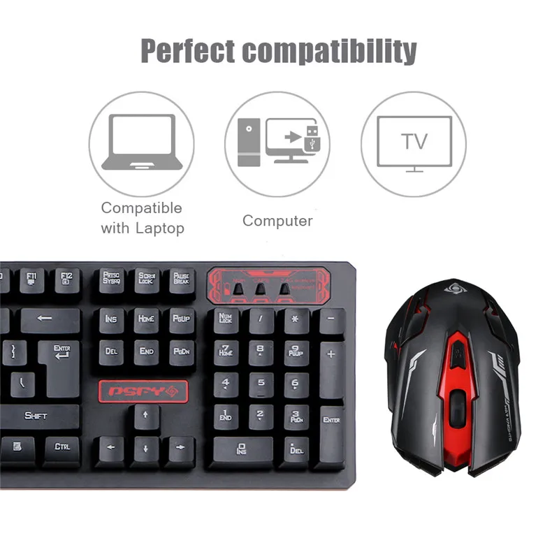 Беспроводная USB игровая клавиатура 2 4 ГГц мышь набор мультимедиа эргономичная