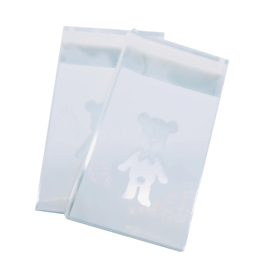 

100pcs/lot 10X10cm White Kawaii Bear Cookie packaging candy color self-adhesive plastic bags for biscuits snack baking package