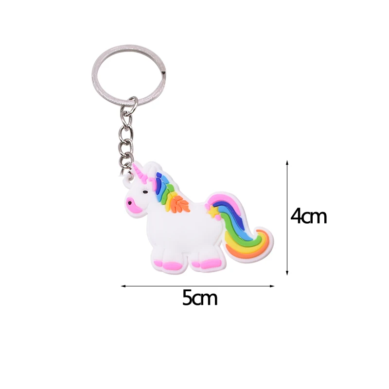 5Pcs Rainbow PVC Cute Animal Horse Unicorn Keychain Alloy Key Ring For Men Women Bag Phone Car Party Decoration Kids Favors - Цвет: B13