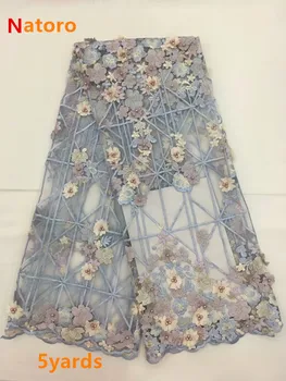 

Elegant 3d Flower Tulle Lace African Net Lace Fabric with Beads 2019 Latest Design For Evening Dresses JIaA292