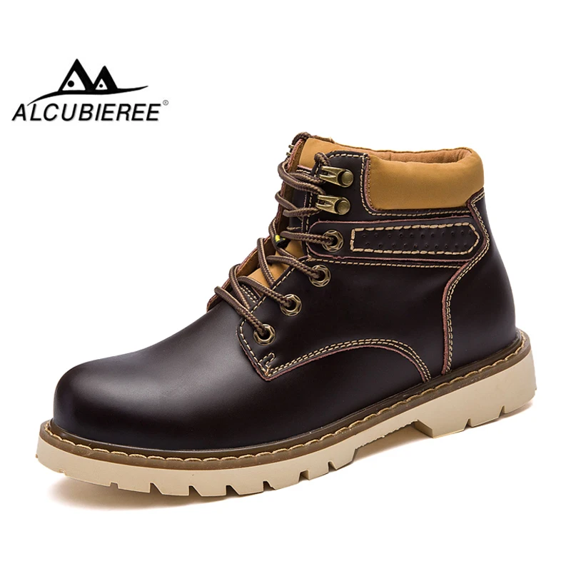 

ALCUBIEREE Brand High Quality Martin Boots Mens Genuine Leather Ankle Boots Comfort Lace-up Snow Shoes Winter Warm Men Boots