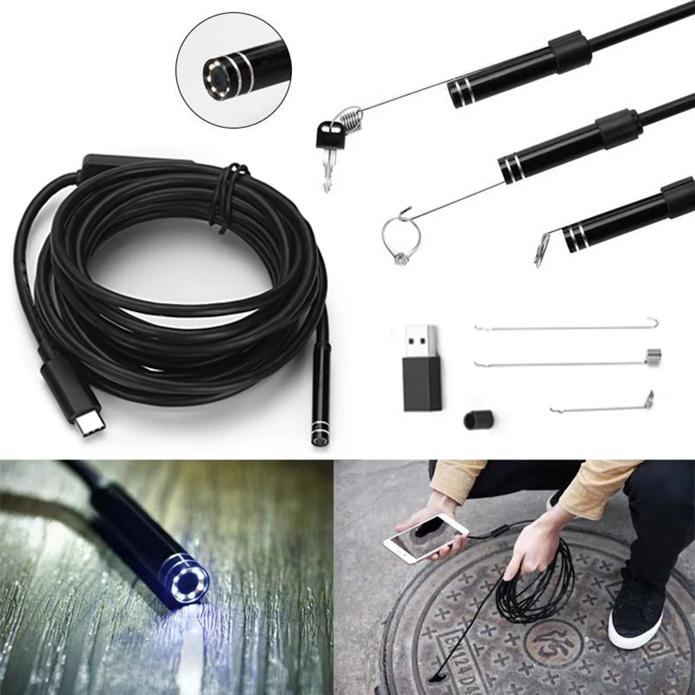 

Portable 5.5mm 6LED 3M Android USB Type C Endoscope Camera Flexible Soft Cable Vehicle Pipe Inspection Camera IP67 Waterproof