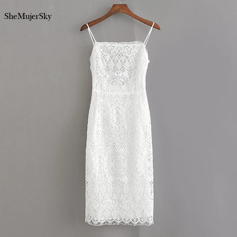 

SheMujerSky Elegant Lace Strappy Dress Cross Backless Slim Women Dress Sexy Evening Party Dresses 2019 bodycon