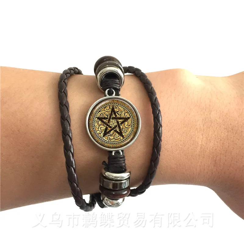 Satanic Pentagram Star Symbols черный/коричневый кожаный браслет ручной работы для мужчин и