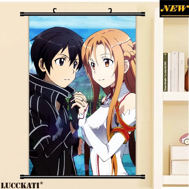 40X60 см Sword Art онлайн Sao Asuna Kazuto kirito, мультяшное художественное искусство, Настенная картина, прокрутка, холст, живопись, плакат - Цвет: A