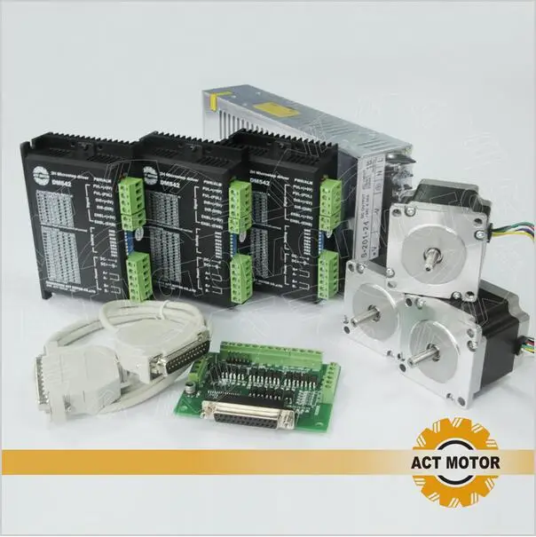

ACT Motor 3Axis Nema23 Stepper Motor 23HS6620 185oz-in 2A 6-Lead Single Shaft+3PCS Driver DM542 4.2A 50V +1PC 200W 24V CNC