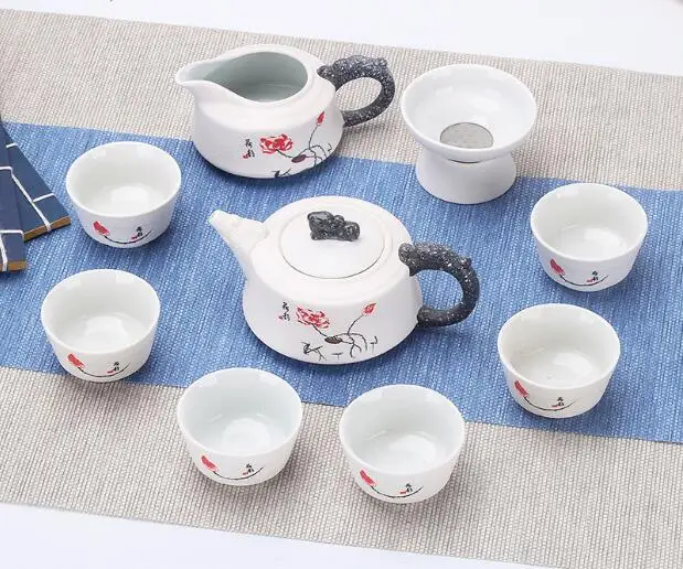 9PCS Цзиндэчжэнь изысканный керамический чайник чайники чайная чашка фарфоровый китайский чайный набор кунг-фу посуда для напитков - Цвет: 9PCS