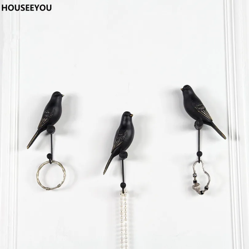 American Decorative Hooks White Black Bird Creative Resin Animal Model