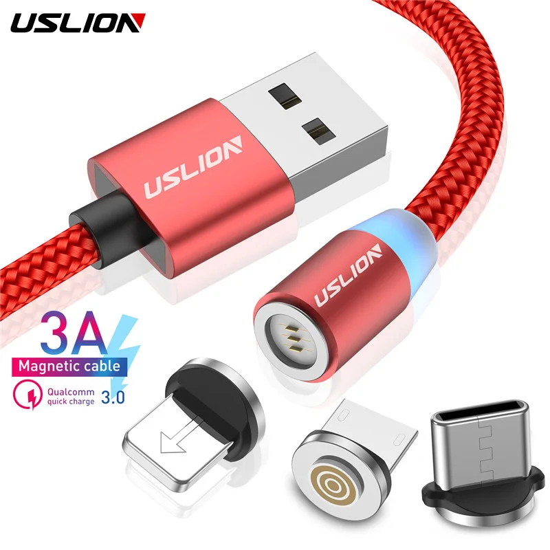 

USLION 1M 3A Fast Charging Magnetic USB Micro Cable Type C Cable LED Phone Wire Type-C Magnet Charger For Iphone XS 7 XR Samsung