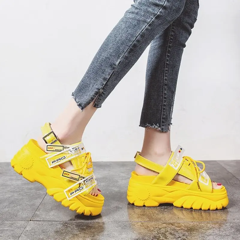 High Platform Women's Chunky Sandals 2019 Fashion Summer Leather Women Thick Soled Beach Sandal Casual Woman Shoes