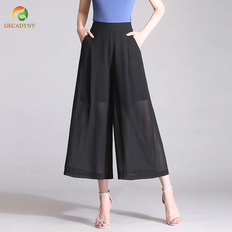 Buy Plus Size S 3XL 2018 Summer Chiffon Wide Leg Pants