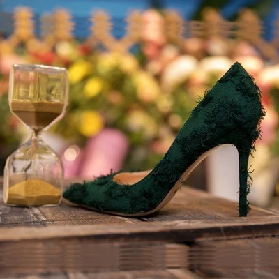 Модная шерстяная бахрома; зеленые туфли-лодочки на высоком каблуке; вечерние женские свадебные туфли на шпильке; брендовые босоножки на высоком каблуке; Размеры 35-43 - Цвет: Красный
