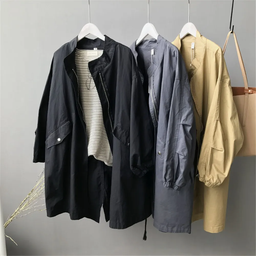 Boyfriend Style Autumn Girls' Trench Coat 2018 Cotton Casual women's  Mid-long Trench Coat Windbreaker Loose Jackets Overcoat (6)
