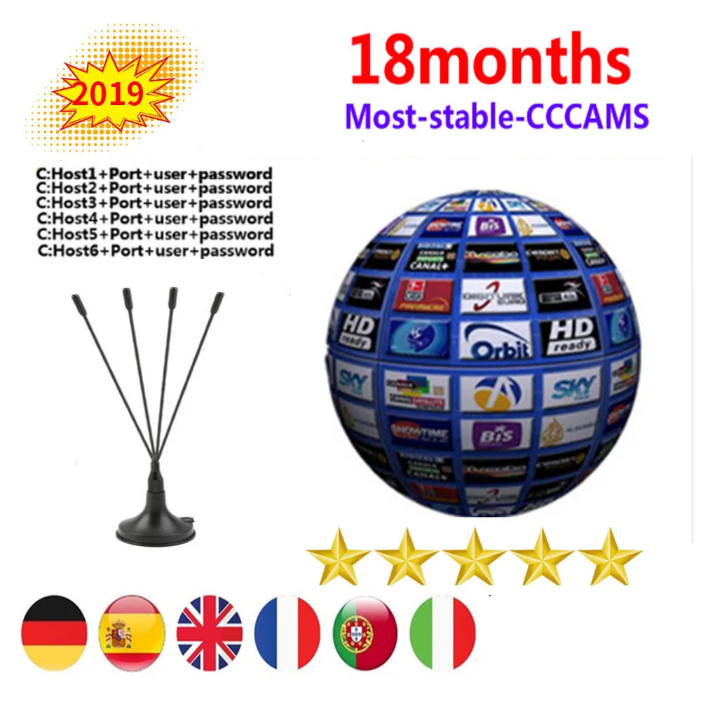 Европейский HD кабель 18 Месяцев 6 линий CCCams для спутникового ТВ приемник 6 клинок wifi FULL HD DVB-S2 поддержка Испания cline ccam сервер