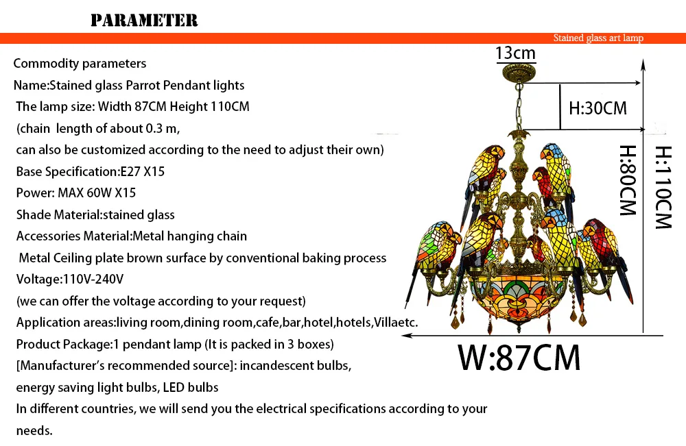 Европейский роскошный попугай двухэтажный подвесной светильник витраж 12 птица вилла ресторан бар клуб гостиная кристалл арабский светильник