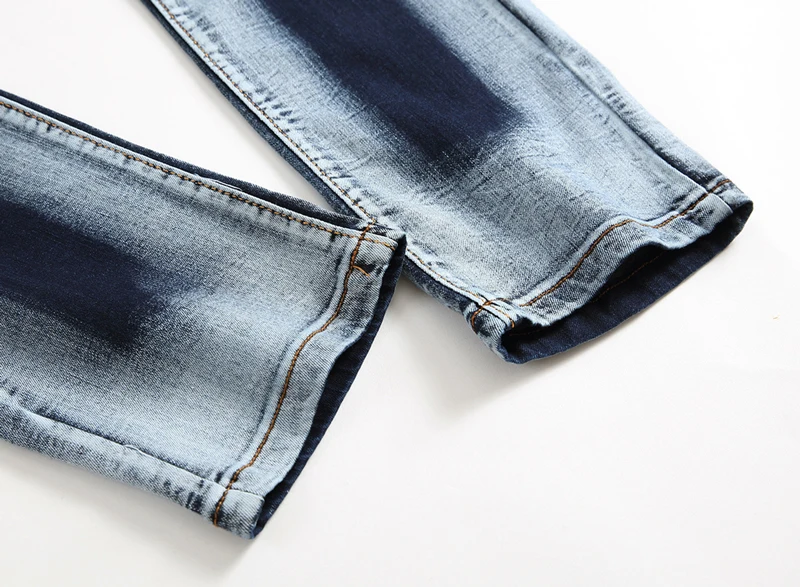 Брендовые байкерские джинсы для мужчин осень 2017 г. Повседневное промывают хлопок раза Узкие рваные джинсы хип хоп Эластичность Тонкий