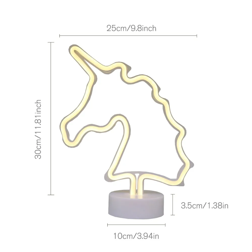 Милые светодиодный Белый Единорог неоновый ночной Светильник для детей Детские номера Батарея Мощность ночной Светильник Настольный светильник вечерние украшения светильник s
