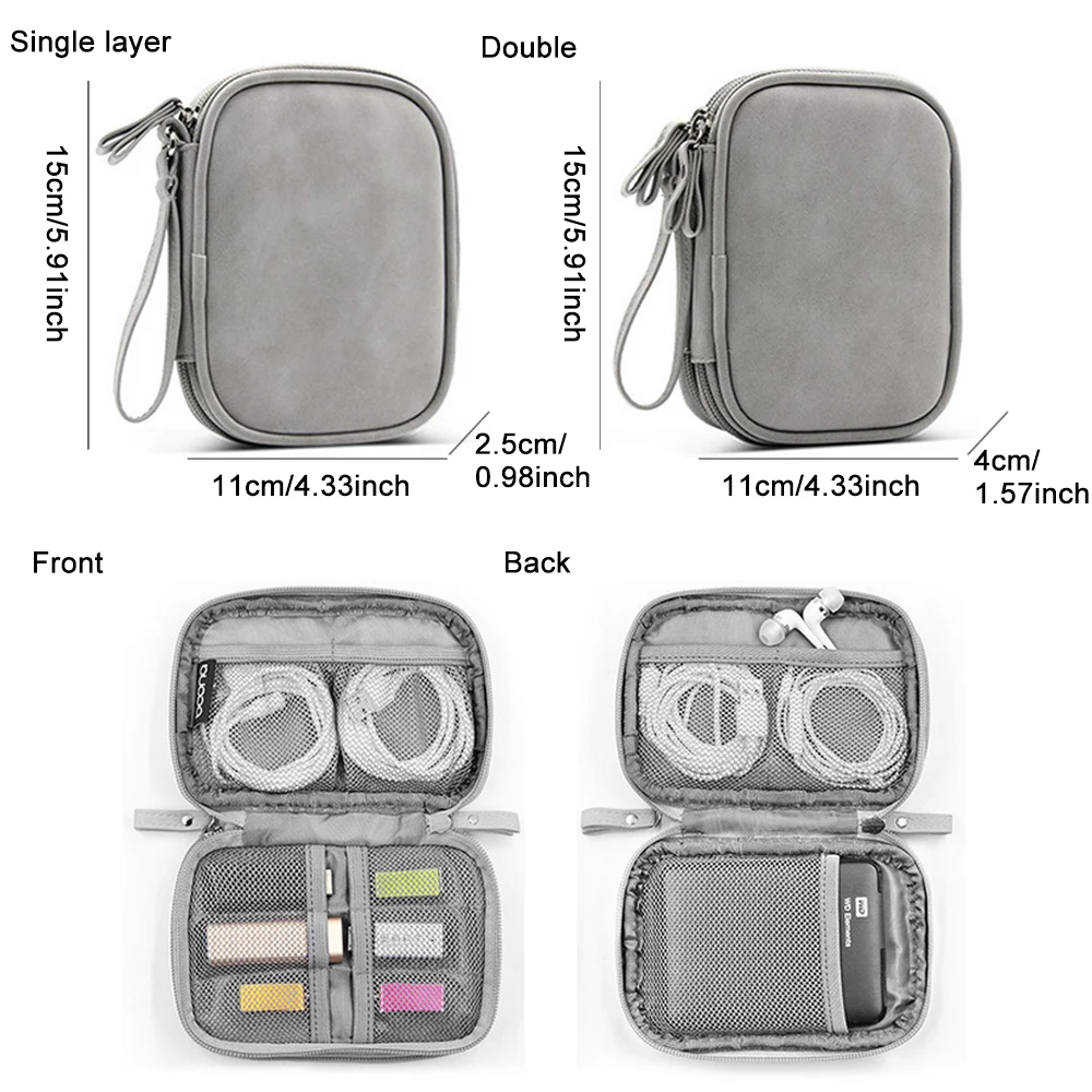 الأزياء Nubuck بو الجلود المحمول قرص صلب الرقمية حقيبة التخزين المحمولة حالة واحدة/مزدوجة طبقة السفر منظم الكابلات حقيبة هدية