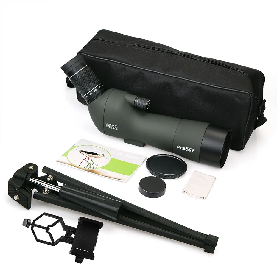 Visando o Escopo Prisma à Prova Svbony Ocular Bak4 Dwaterproof Água Zoom Telescópio Fmc Lente Objetiva Caça Tiro Sv29 20-60x60 23mm 11 ocular bak4 prisma à prova dwaterproof água