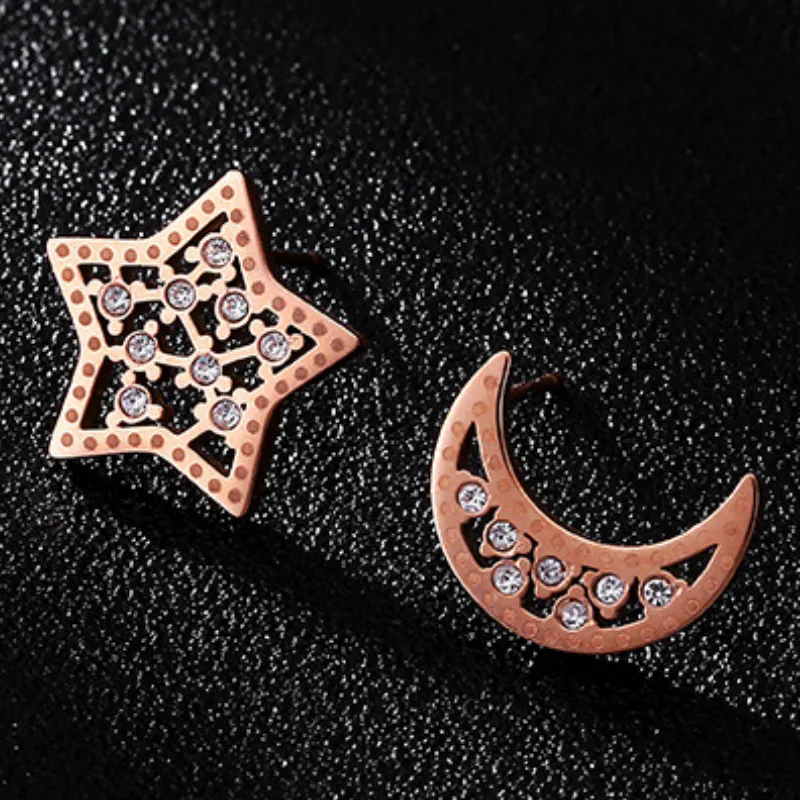 

Korean Moon and Star Titanium Stainless Steel Rose Gold Earrings Stud earring Wholesale Ladies Fashion Jewelry