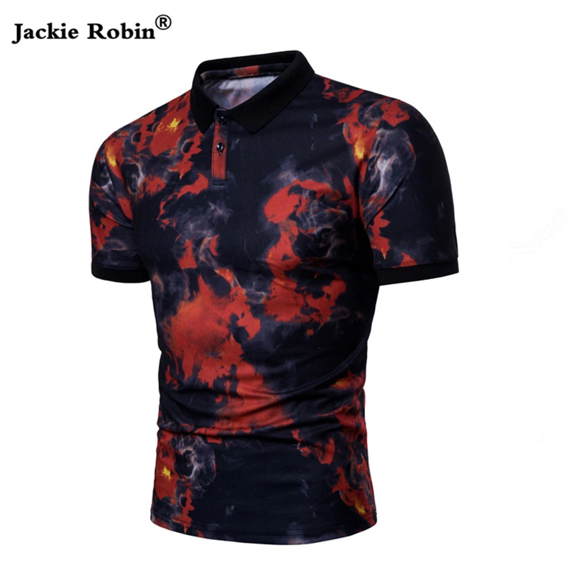 

2018 Men's Summer Fashion Flame Print Casual Slim Short Sleeve Polos Shirt High Quality Cotton Polo Mens Polo Para Hombre