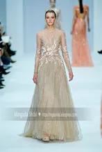 Elie Saab Design Mit Langen Ärmeln Tüll Abendkleid Luxus Perlen Blumen Kleider Cocktail Party Heißer Verkauf Robe De Soiree MY1116-2