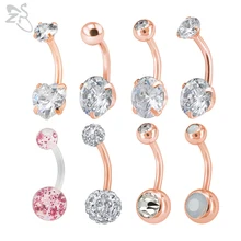 ZS 8 шт./партия пупок пупка кольцо сердце кристалл драгоценный камень розовое золото пирсинг Omblig пупок для пирсинга, из нержавеющей стали пирсинг Nombril