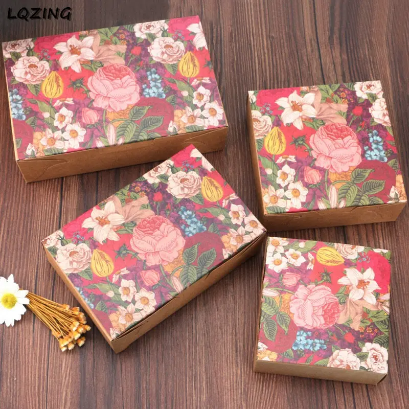 

Vintage 20pcs Rose Flower Printing Cake Boxes and Packaging Gift Cases For Cake Moon Containing Mooncake Packaging Box 4/6cup