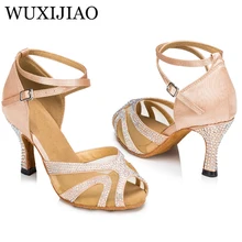 shengzixue атласные Стразы для сальсы, танго, бальных танцев обувь для латинских танцев и танцевальная обувь