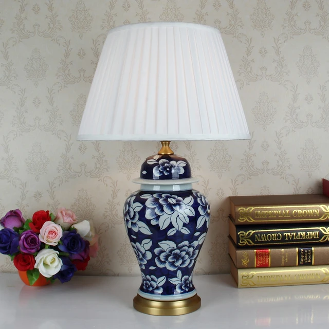 blue white art chinese porcelain ceramic table lamp bedroom living