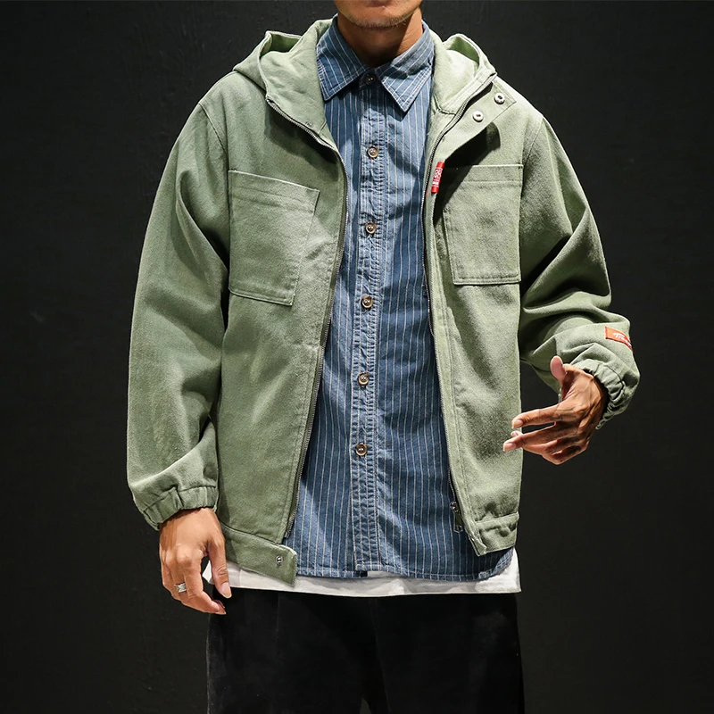 

High Quality Men Casual Jacket Brand New Autumn Plus Size Loose Hooded Mens Jackets Long Sleeve Solid Windbreaker Coat Mens 5XL