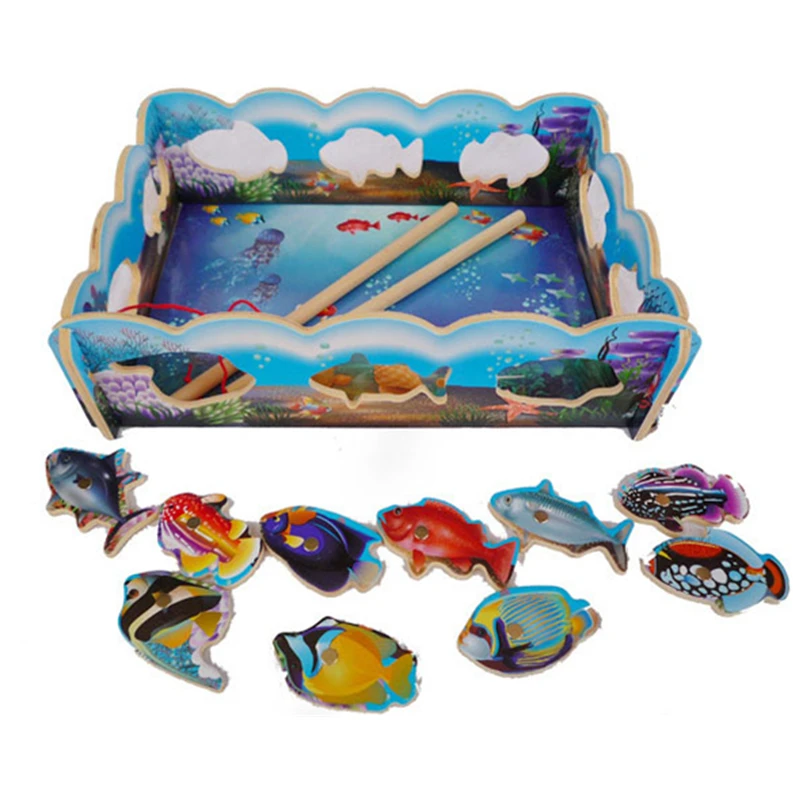Baby Educational Toys Fish Wooden Fishing Toy 10pcs Set Game