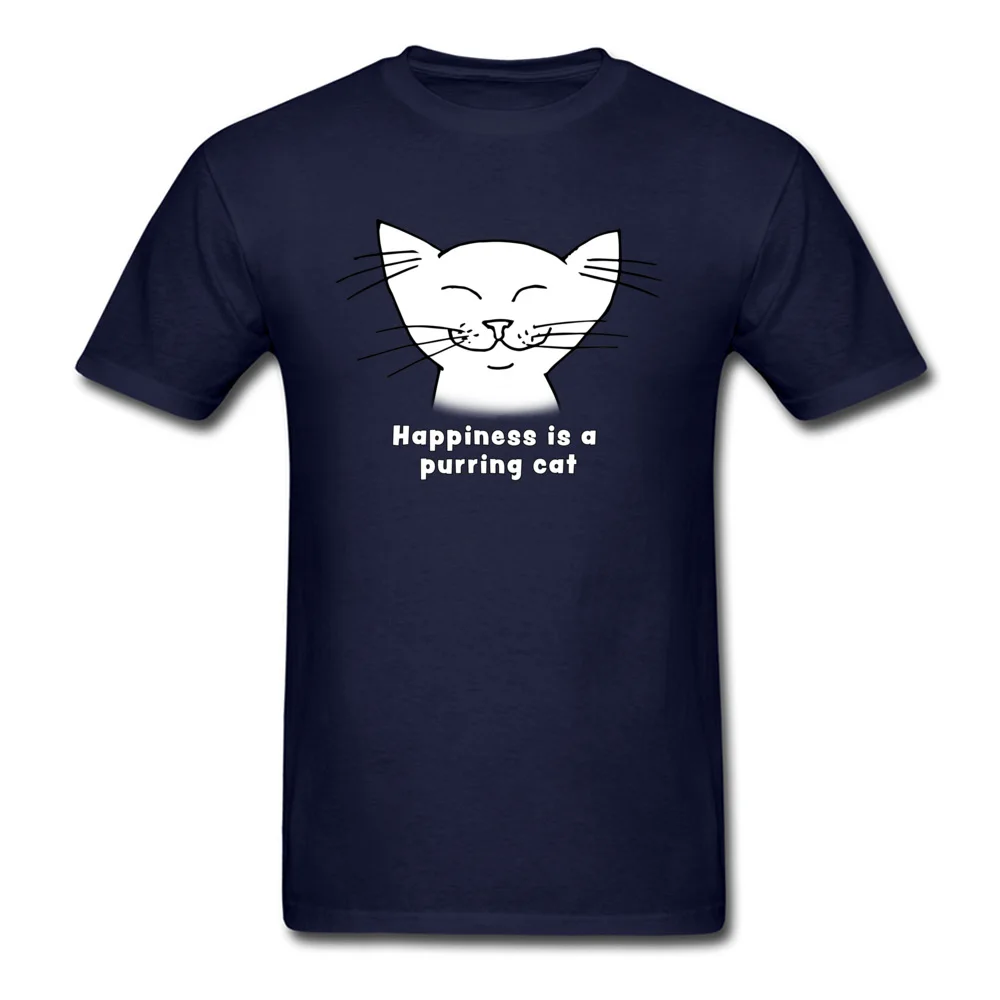 Tops Shirt Leisure Summer Fall Classic Party Short Sleeve Pure Cotton O-Neck Man T Shirt Party Tops T Shirt Free Shipping Happiness is a purring cat   cute cat cartoon navy