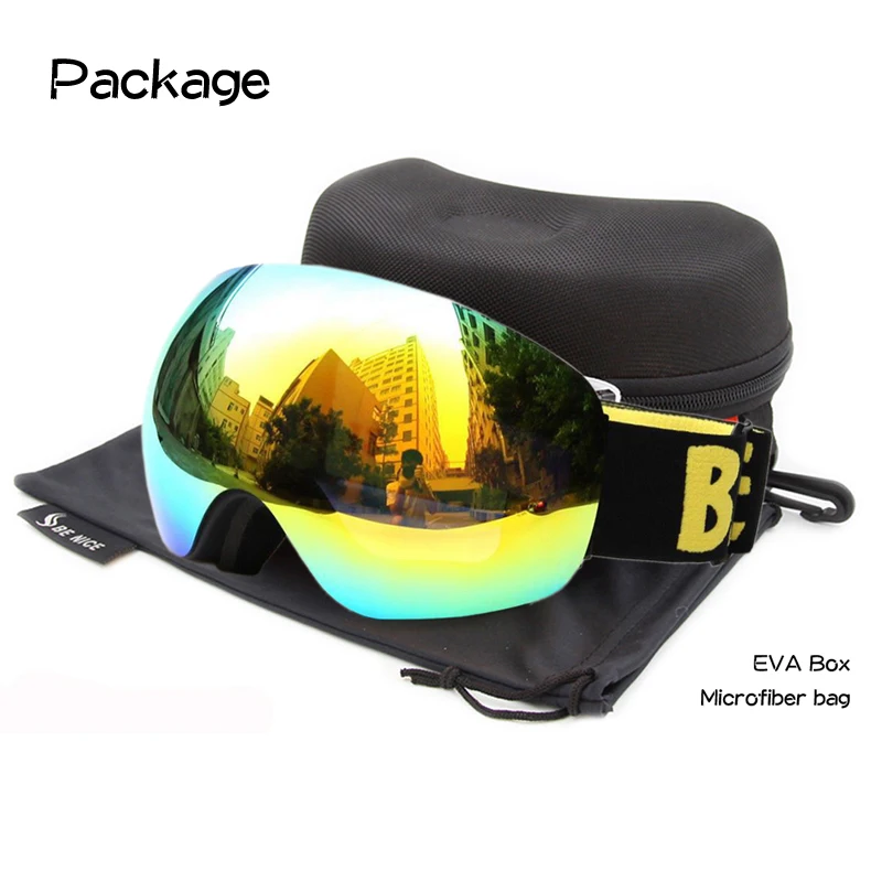 Gafas de esquí de los hombres gafas de esquí de las mujeres 100% UV400 Anti-burst a prueba de viento Anti-niebla doble grande esférico Snowboard senderismo gafas máscara