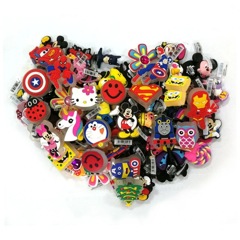 

50PCS LED Shoe Charms PVC Shoe Buckles Doraemon Avengers Spider Iron Man Shoes Accessories Ornaments Fit For Croc JIBZ Gift