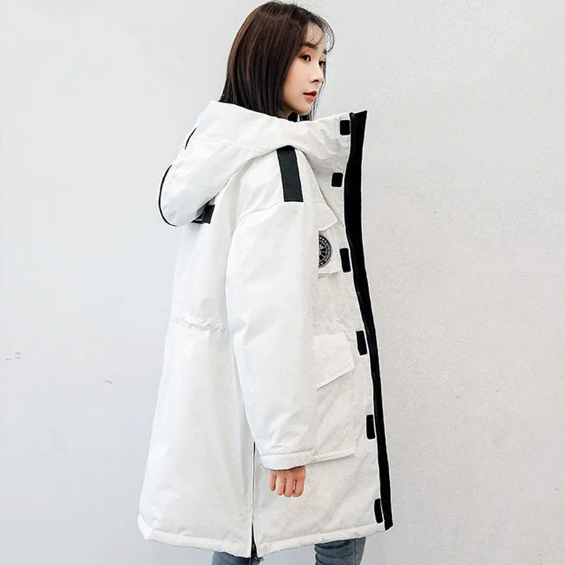 Veste Vers Blanc 2018 Black Yzh669 Bas À Nouveau Épais De white En Le Version Femmes Canard Longue Air Duvet Capuchon Plein Section Lâche La WZ0IZq