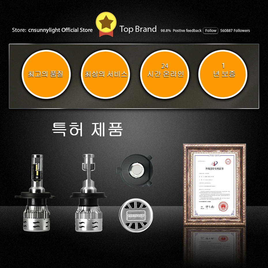 CNSUNNYLIGHT Car LED Headlight Bulbs H7 H4 H1 9005 9006 H11 72W 8000Lm 6000K White ECE Auto Lamp Plug Play 880 H8 Fog Lights (9)