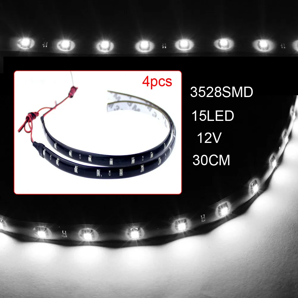 Hot 4pcs 30cm 3528 SMD 15 LED Waterproof Flexible Strip Lights 12V Car Auto Truck led Strip blue/white/yellow/red/green