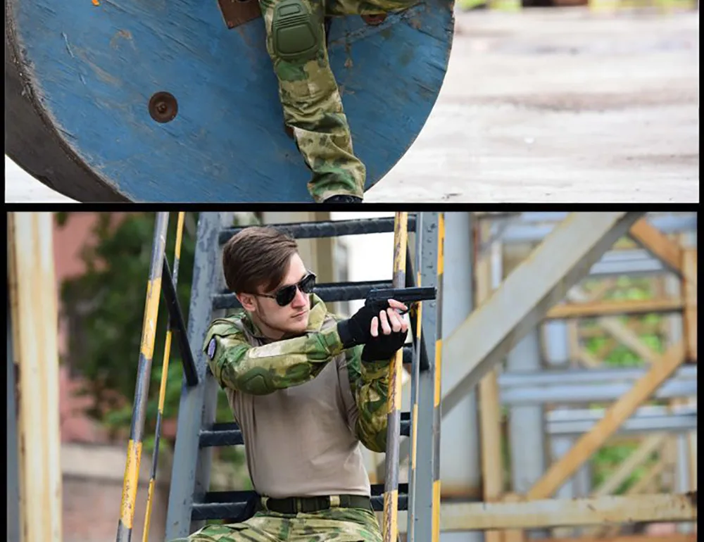 Охотничья Униформа Ghillie, хлопковая рубашка для мужчин, для спорта на открытом воздухе, военные тактические штаны, армейские брюки-карго, женские с защитными накладками