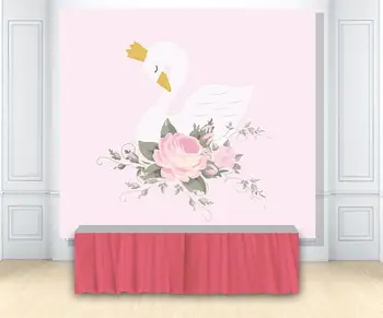

HUAYI White Swan Princess Crown Floral Photography Backdrops Baby Shower Pink Photo Backgrounds for Birthday Party poster W-1893