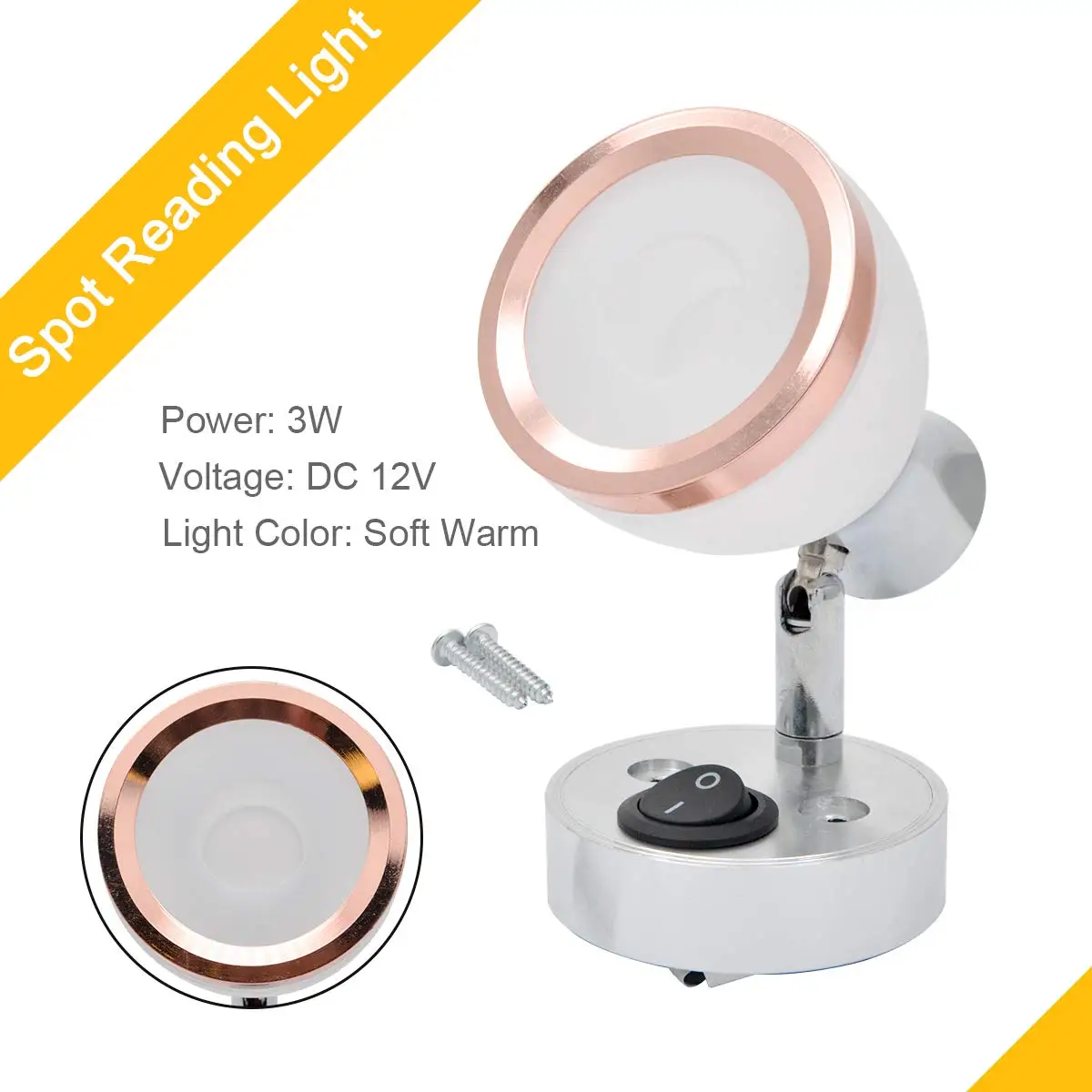 

12V LED Spot Reading Light Switch Camper Caravan Motorhome Lamps 3W UK GDL-212SD