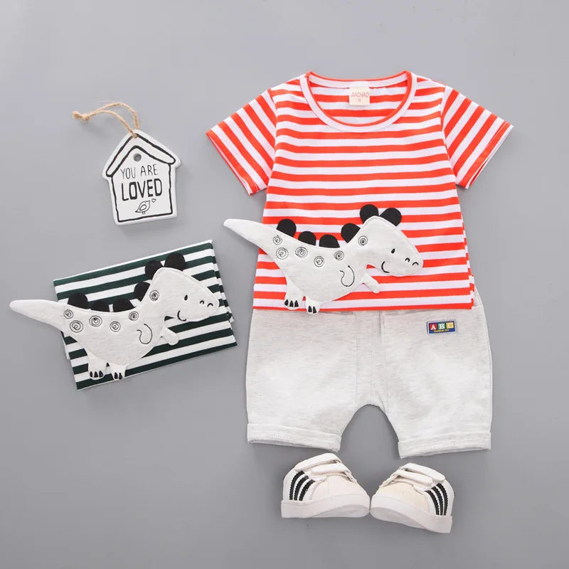 

2019 Summer Baby Boy Clothes dinosaur printed tops+Shorts toddler newborn infant sport suit Shirt + Jean baby girl clothing set