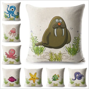 

Sea creatures Pillow Case Animals Linen 45*45 cm Square Decorative Cushion Cover for Sofa Seat pillowcase Pillow Covers