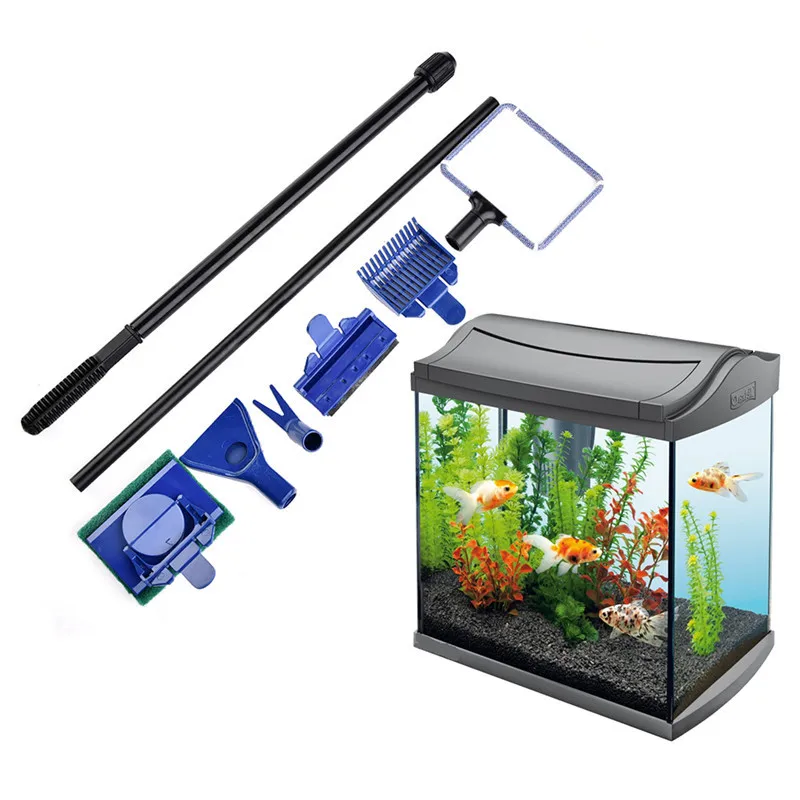 Новые аквариумные инструменты для чистки 5 в 1 набор чистящих средств для ухода за расширение Non-удлинительная ручка 6 в 1 аквариумных рыб резервуар, аквариум чистым инструментом