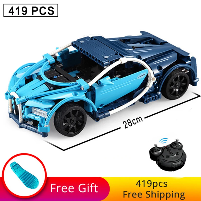

419pcs Remote RC Series Super Blue Sports Car Set DIY Building Blocks Bricks Model Technic Racing Cars Toys