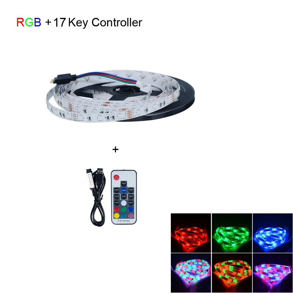 5 В USB RGB Светодиодная лента светильник 2835 60 Светодиодный s/m светодиодный диодный ленточный светильник HDTV Настольный ПК фоновый светильник ing 3 17 24 Ключ контроллер - Испускаемый цвет: RGB with 17 Key