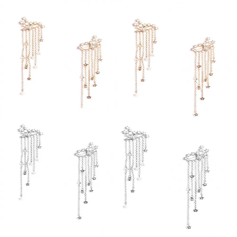 Женский хрящевой трагус серьги поддельные gauge Серьги сережки козелка стрельба Звезда Стразы длинный крюк с кисточками висячие серьги#4