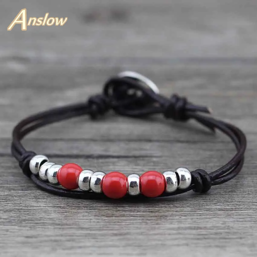 

Anslow Wholesale Fashion Jewelry Handmade DIY Wrap Rope Leather Bracelet For Women Men Girls Adjustable LOW0390LB
